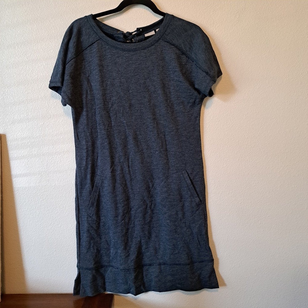 Chicos Zenergy Womens Gray Lace Up Back Short Sleeve Pocket Shift Dress Sz 0 4/6
